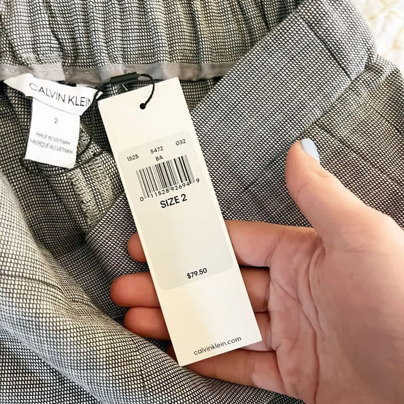 Calvin Klein Women B&W Gray Ankle Pants 2 Plaid Pleated Pull On Check Office NEW - Picture 13 of 14